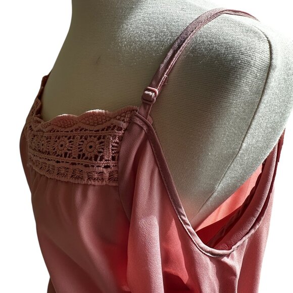 Pink Chiffon Romper Crochet Trim Adjustable Strap Bishop Sleeve XL - Picture 3 of 14